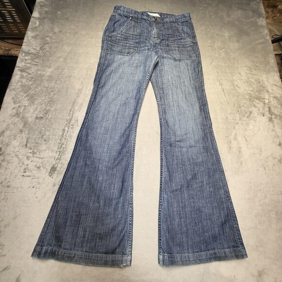 Level 99 Jeans Womens 30 Blue Medium Wash Flare Patch Pockets Stretch Denim - Picture 1 of 11